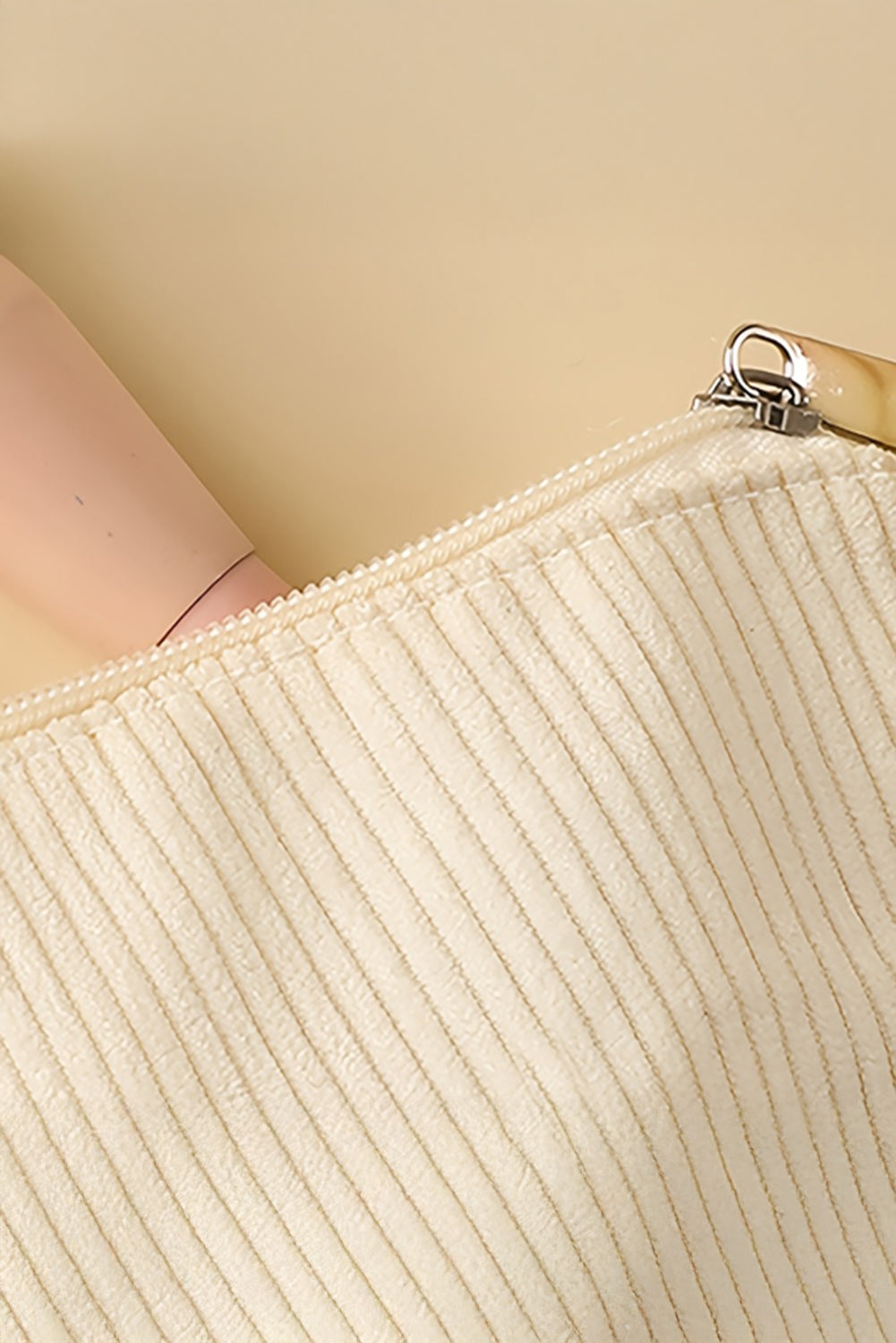 White Flower Print Corduroy Big Cosmetic Bag