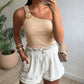 One Shoulder Goldren Decor Casual Slim Fit Ribbed Top