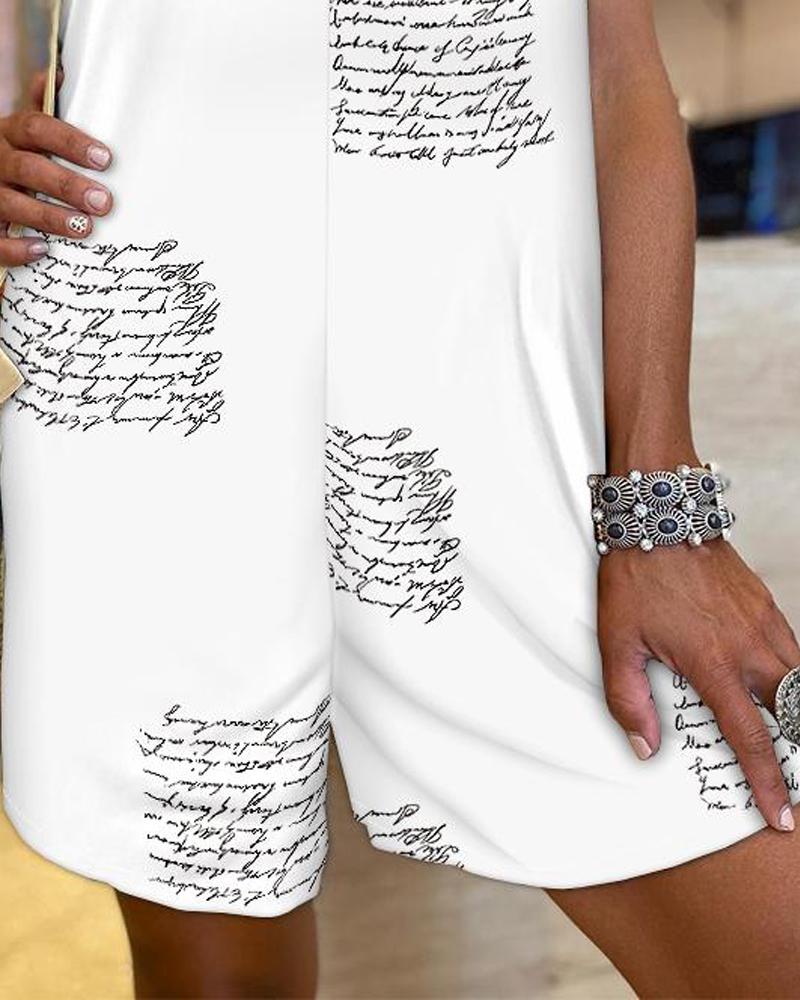 Letter Print V Neck Tied Detail Romper Casual Loose Fit Short Jumpsuit