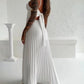 Bandeau Sleeveless Pleated Dress Elegant Flowy A Line Maxi Dress