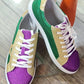 Blackish Green Mardi Gras Triple Color Sequin Lace up Flat Shoes