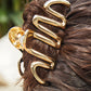 Gold Wave Shaped Plated Alloy Large Hair Clip