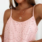 U Neck Spaghetti Strap Eyelet Embroidery Cami Top Double Layer Scallop Hem Casual Tank