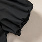 Black Shirt Style Button Down Puff Sleeve Ruffle Hem Dress