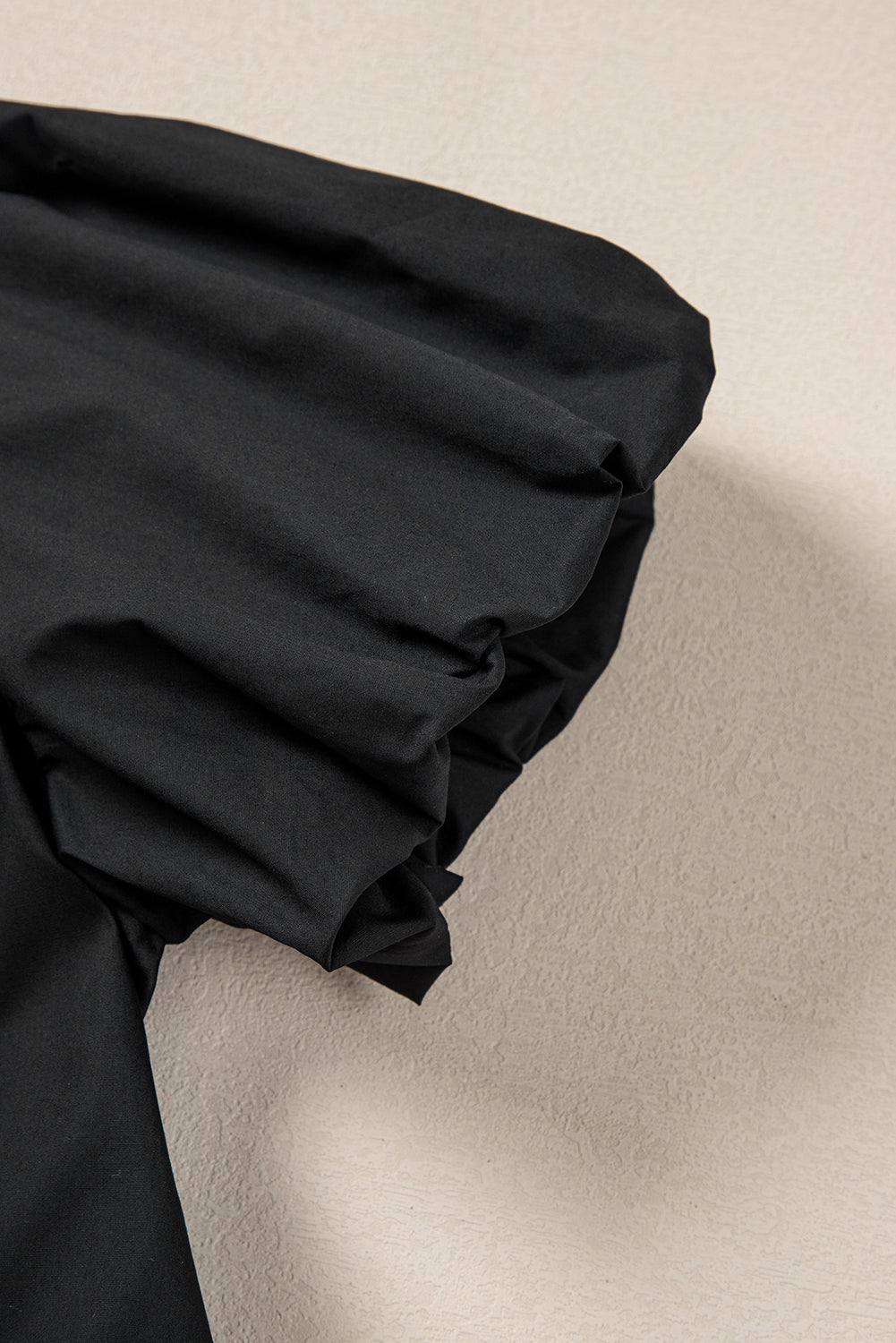 Black Shirt Style Button Down Puff Sleeve Ruffle Hem Dress