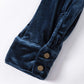Navy Blue Frilled Neck Buttoned Front Velvet Top