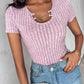 Asymmetrical Neck Chain Decor Ribbed T Shirt