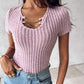 Asymmetrical Neck Chain Decor Ribbed T Shirt