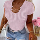 Asymmetrical Neck Chain Decor Ribbed T Shirt