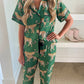 Green Cheetah Print Short Sleeve Shirt and Pants Pajama Set