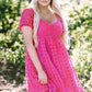 Strawberry Pink Checkered Puff Sleeve Babydoll Dress