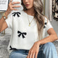 Black Bow Pattern Knit Short Sleeve Sweater