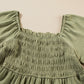 Grass Green Frilly Square Neck Flutter Sleeve Smocked High Waist Plus Size Dress