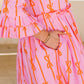 Pink Bowknot Striped Printed Tiered Ruffled Mini Shirt Dress