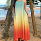 Ombre Print Halter Sleeveless Maxi Dress Casual Hollow out Pleated Vacation Dress