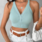 Seamless Buttoned V Neck Sleeveless Rib Knit Crop Top