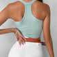 Seamless Buttoned V Neck Sleeveless Rib Knit Crop Top