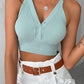 Seamless Buttoned V Neck Sleeveless Rib Knit Crop Top