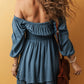 Real Teal Frilled Neckline 3/4 Sleeve Layered Ruched Mini Dress
