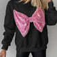 Round Neck Long Sleeve Contrast Sequin Bowknot Decor Sweatshirt