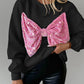 Round Neck Long Sleeve Contrast Sequin Bowknot Decor Sweatshirt