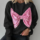 Round Neck Long Sleeve Contrast Sequin Bowknot Decor Sweatshirt