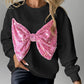 Round Neck Long Sleeve Contrast Sequin Bowknot Decor Sweatshirt