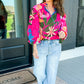 Rose Blooming Flower Print Ruffled Puff Sleeve Blouse
