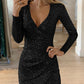 Allover Sequin Deep V Neck Ruched Bodycon Elasticity Mini Dress Party Dress
