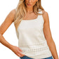 White U Neck Eyelet Accent Sweater Vest