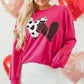 Strawberry Pink Cow & Sequin Double Heart Patch Graphic Sweatshirt