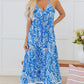 Blue Paisley V Neck Crisscross Backless Maxi Dress