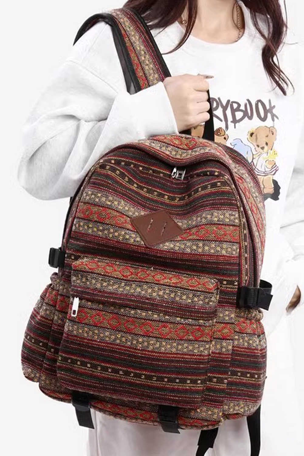 Coffee Vintage Pattern Multi Compartment Large Capacity Backpack