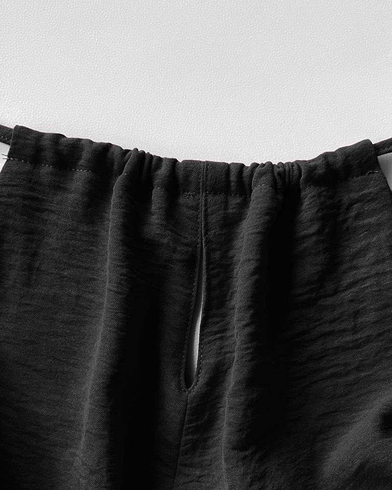 Halter Sleeveless Lace up Jumpsuit Casual Waist Ruched Loose Fit Romper