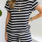 Black White Striped Short Sleeve Top and Shorts Set