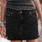 Carbon Grey Mineral Wash Ripped Raw Hem Denim Mini Skirt