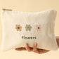 White Flower Print Corduroy Big Cosmetic Bag