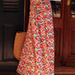 Red Floral Print Wide Waistband Side Slit Maxi Skirt