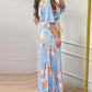 Floral print V Neck Bell Sleeve Waist Pleated Maxi Dress Casual Shirred Flowy A Line Dress