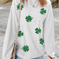 White Sequin Clover Patched Drop Shoulder Corded Sweatshirt