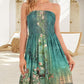 Floral Print Bandeau Sleeveless Ruched Boho Dress Casual Smocked A Line Mini Dress
