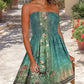 Floral Print Bandeau Sleeveless Ruched Boho Dress Casual Smocked A Line Mini Dress