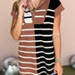Black Stripe Color Block Quarter Zip Collar Short Sleeve Sweater Dress