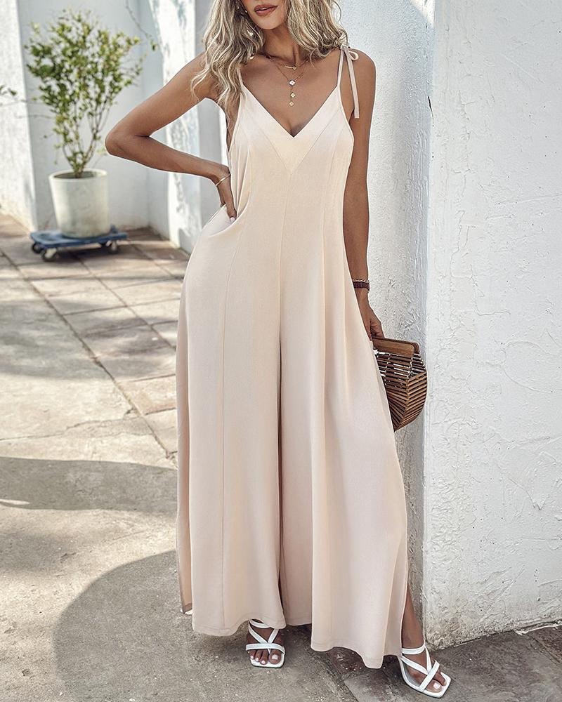 Tied Detail Ruched Wide Leg Jumpsuit