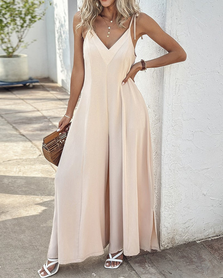 Tied Detail Ruched Wide Leg Jumpsuit