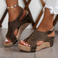 Chestnut Suede Patched Studded Cut Out Wedge Sandals