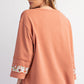Grapefruit Orange Flower Patch Graphic Exposed Seam Wide Sleeve Top