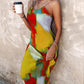 Colorblock Tie Dye Print Pleated Cami Maxi Dress