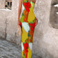Colorblock Tie Dye Print Pleated Cami Maxi Dress