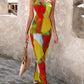 Colorblock Tie Dye Print Pleated Cami Maxi Dress